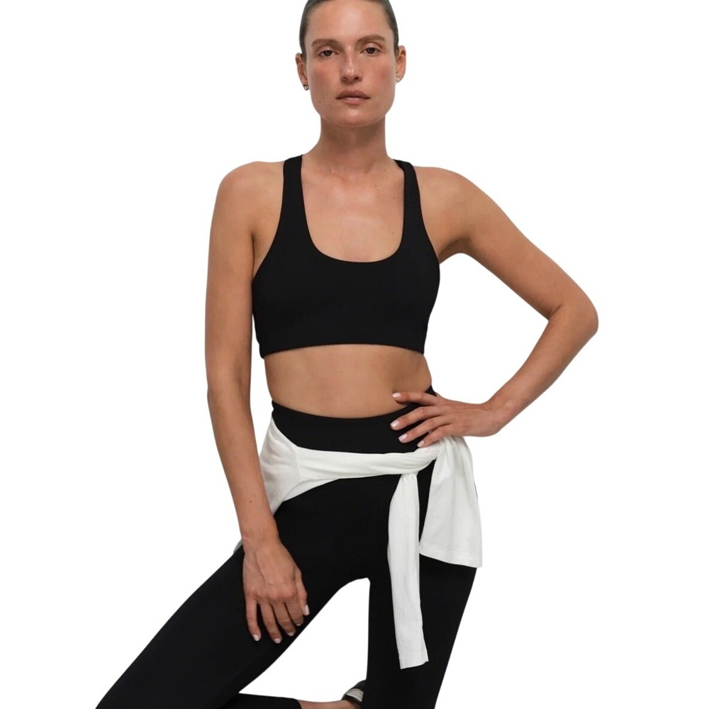 MATE the Label Organic Stretch Sports Bra Women S Black Racerback NWT Athleisure